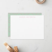 Gepersonaliseerde naam Mint Groen Roze Geometrisch Notitiekaartje (Voorkant / Achterkant in situ)