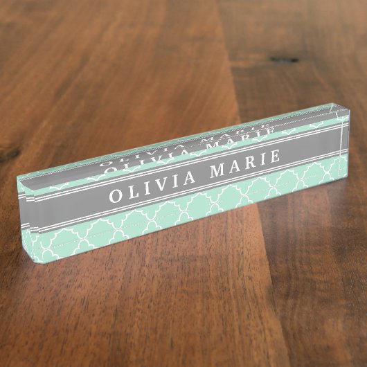 Gepersonaliseerde naam Mint Lattice Pattern Naambordje (Zijkant)
