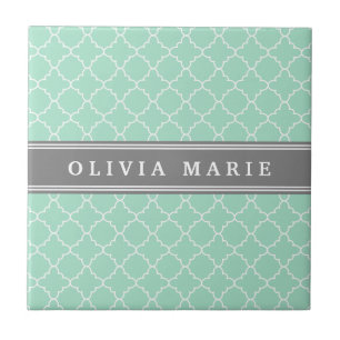 Gepersonaliseerde naam Mint Lattice Pattern Tegeltje