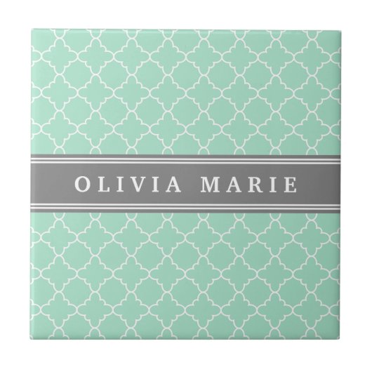Gepersonaliseerde naam Mint Lattice Pattern Tegeltje (Voorkant)