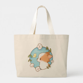 Gepersonaliseerde naam Mochi Pomchi Flower Canvas  Grote Tote Bag