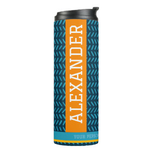 Gepersonaliseerde naam Modern blauw & Oranje patro Thermosbeker