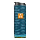 Gepersonaliseerde naam Modern blauw & Oranje patro Thermosbeker (Geroteerd rechts)