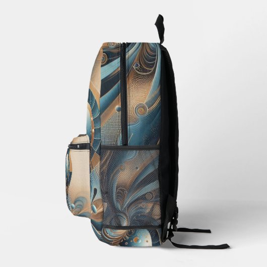 Gepersonaliseerde naam Modern Fractal Blauw Goud C Bedrukte Rugzak (Rechts)