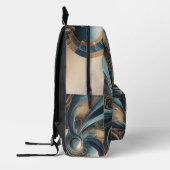 Gepersonaliseerde naam Modern Fractal Blauw Goud C Bedrukte Rugzak (Links)