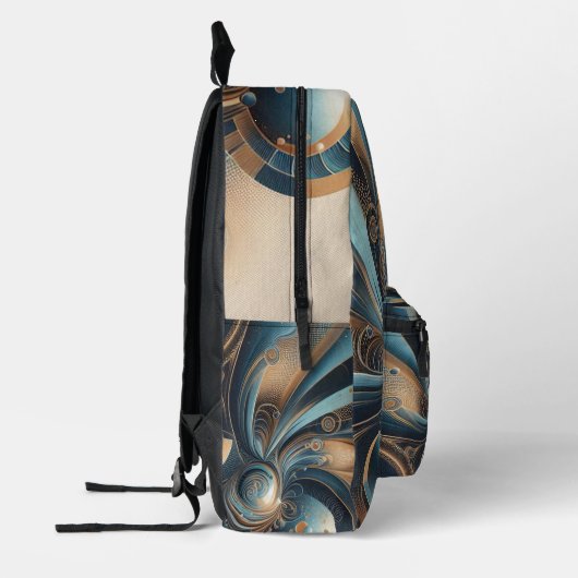 Gepersonaliseerde naam Modern Fractal Blauw Goud C Bedrukte Rugzak (Links)