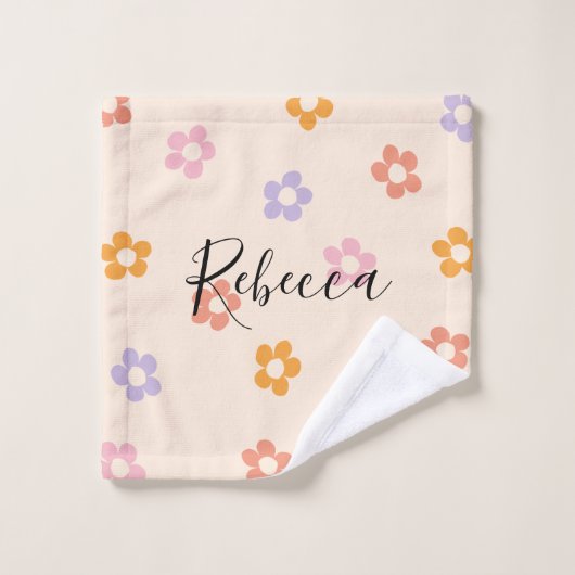 Gepersonaliseerde naam Modern gekleurd daisy patro Bad Handdoek (Wasdoekje)