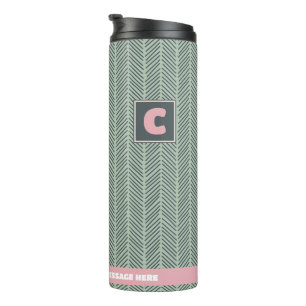 Gepersonaliseerde naam Modern groen & roze patroon Thermosbeker