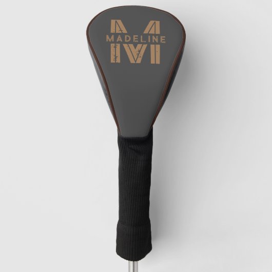 Gepersonaliseerde naam Modern Retro Zwart Monogram Golfheadcover (Voorkant)