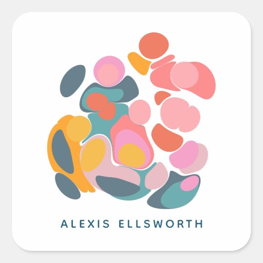 Gepersonaliseerde naam Moderne Abstracte vormen Bl Vierkante Sticker (Voorkant)