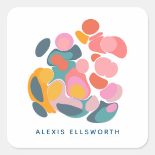 Gepersonaliseerde naam Moderne Abstracte vormen Bl Vierkante Sticker