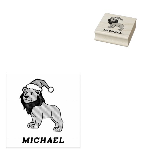 Gepersonaliseerde naam Moderne leeuw met Santa Hat Rubberstempel (Gestempeld)