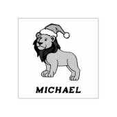 Gepersonaliseerde naam Moderne leeuw met Santa Hat Rubberstempel (Afrduk)