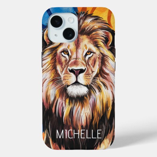 Gepersonaliseerde naam Moderne Waterverf leeuw Case-Mate iPhone Case (Achterkant)
