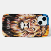 Gepersonaliseerde naam Moderne Waterverf leeuw Case-Mate iPhone Case (Achterkant (horizontaal))