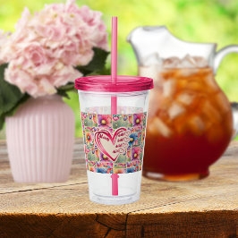 Gepersonaliseerde naam Moeder Kinder bloemen overa Acryl Drinkbeker