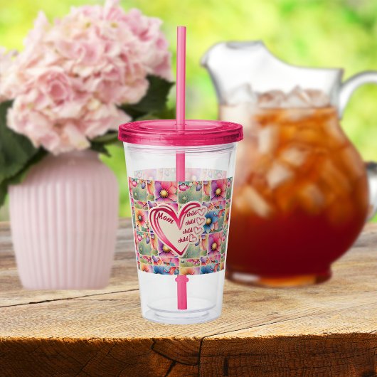 Gepersonaliseerde naam Moeder Kinder bloemen overa Acryl Drinkbeker