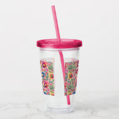 Gepersonaliseerde naam Moeder Kinder bloemen overa Acryl Drinkbeker (Links)