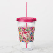 Gepersonaliseerde naam Moeder Kinder bloemen overa Acryl Drinkbeker (Voorkant)