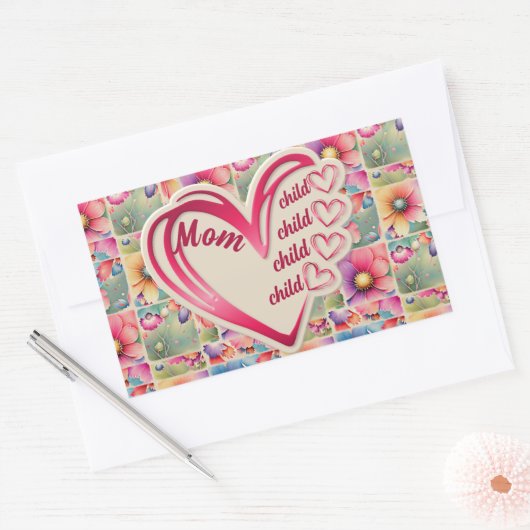 Gepersonaliseerde naam Moeder Kinder bloemen overa Rechthoekige Sticker (Envelop)