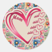 Gepersonaliseerde naam Moeder Kinder bloemen overa Ronde Sticker (Voorkant)