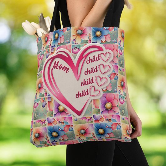 Gepersonaliseerde naam Moeder Kinder bloemen overa Tote Bag