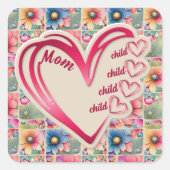 Gepersonaliseerde naam Moeder Kinder bloemen overa Vierkante Sticker (Voorkant)