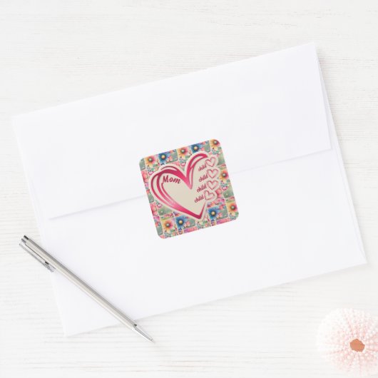 Gepersonaliseerde naam Moeder Kinder bloemen overa Vierkante Sticker (Envelop)