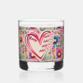 Gepersonaliseerde naam Moeder Kinder bloemen overa Whisky Glas (Achterkant)