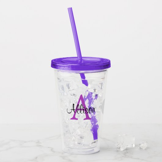 Gepersonaliseerde naam Monogram Acrylknol Tumbler Acryl Drinkbeker (Voorkant ijs)