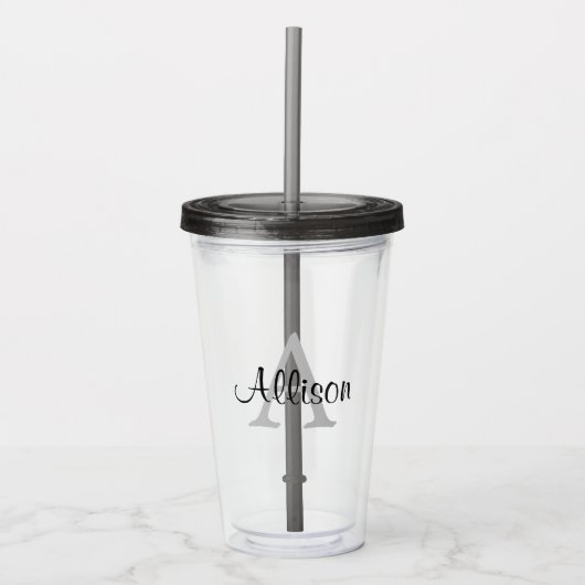 Gepersonaliseerde naam Monogram Black White Acryl Drinkbeker (Voorkant)