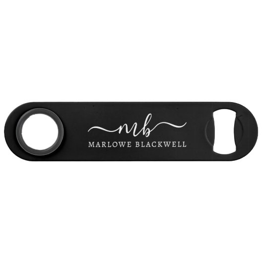 Gepersonaliseerde naam Monogram Black White Speed Flessenopener (Voorkant (Horizontaal))