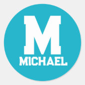 Gepersonaliseerde naam Monogram Blue Logo Ronde Sticker (Voorkant)