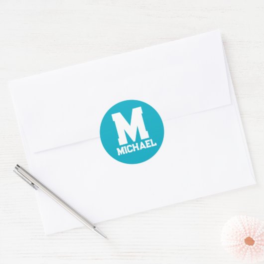 Gepersonaliseerde naam Monogram Blue Logo Ronde Sticker (Envelop)