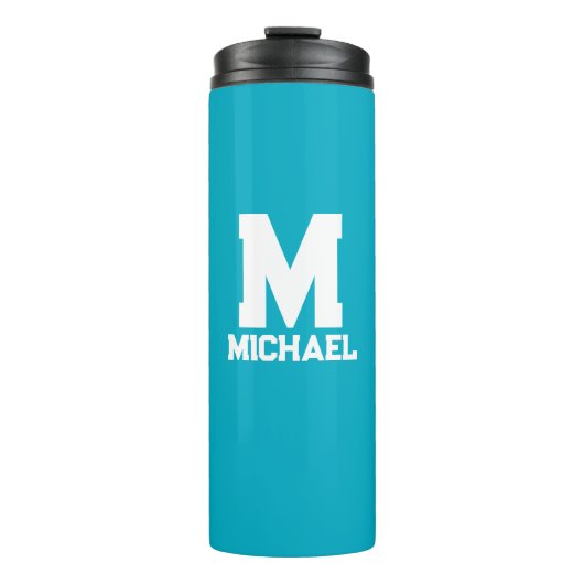 Gepersonaliseerde naam Monogram Blue Logo Thermosbeker (Voorkant)