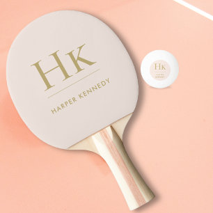 Gepersonaliseerde naam Monogram Blush Pink Gold Tafeltennisbatje
