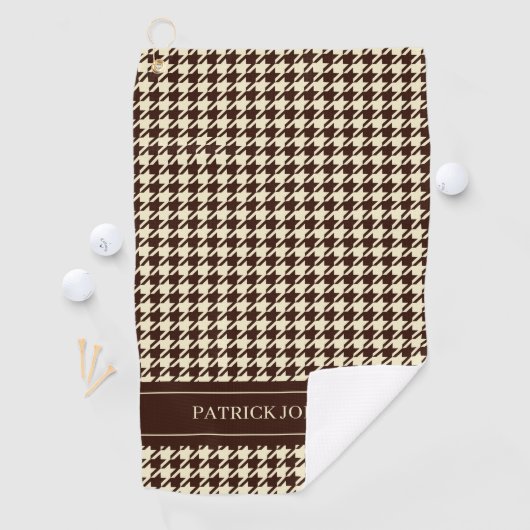 Gepersonaliseerde naam Monogram Brown Houndstooth Golfhanddoek (Insitu)