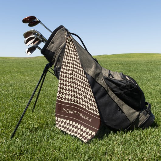 Gepersonaliseerde naam Monogram Brown Houndstooth Golfhanddoek (Groen)