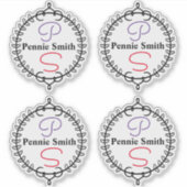 Gepersonaliseerde naam Monogram Clear Vinyl Sticke Sticker (Voorkant)