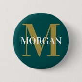 Gepersonaliseerde naam Monogram Donker Blauwgroen Ronde Button 5,7 Cm (Voorkant)