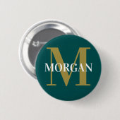Gepersonaliseerde naam Monogram Donker Blauwgroen Ronde Button 5,7 Cm (Voorkant /achterkant)