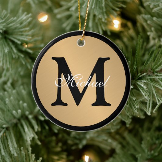 Gepersonaliseerde naam Monogram Gold Metallic Butt Keramisch Ornament (Boom)