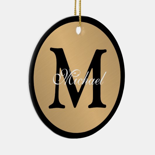 Gepersonaliseerde naam Monogram Gold Metallic Butt Keramisch Ornament (Rechts)