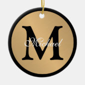 Gepersonaliseerde naam Monogram Gold Metallic Butt Keramisch Ornament (Voorkant)