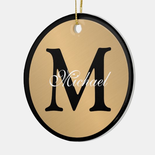 Gepersonaliseerde naam Monogram Gold Metallic Butt Keramisch Ornament (Links)