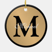 Gepersonaliseerde naam Monogram Gold Metallic Butt Keramisch Ornament (Achterkant)