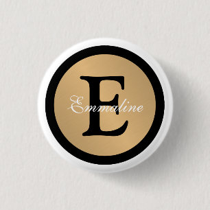 Gepersonaliseerde naam Monogram Gold Metallic Butt Ronde Button 3,2 Cm