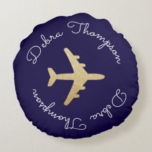 gepersonaliseerde naam monogram - golden plane rond kussen