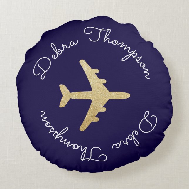 gepersonaliseerde naam monogram - golden plane rond kussen (Achterkant)