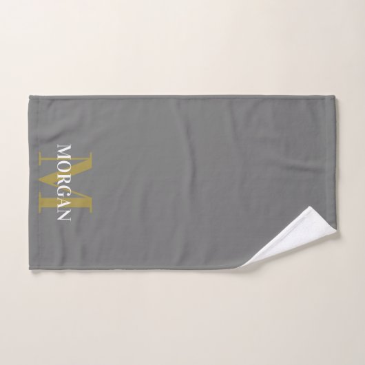 Gepersonaliseerde naam Monogram grijs Handdoek (Handdoek)